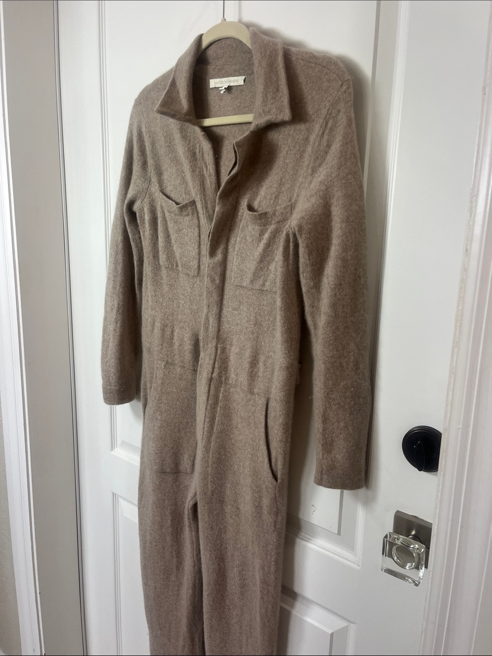 NakedCashmere soft tan oatmeal colored jumpsuit with pockets S/M - Picture 8 of 8